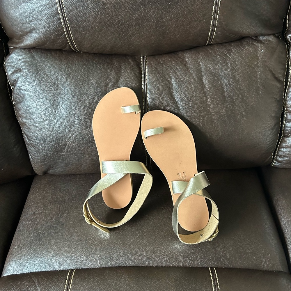 Gold leather ankle wrap sandal